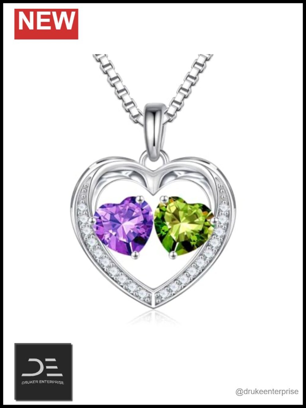 925 Sterling Silver Double Birthstone Necklace - Personalized Pendant Gift for